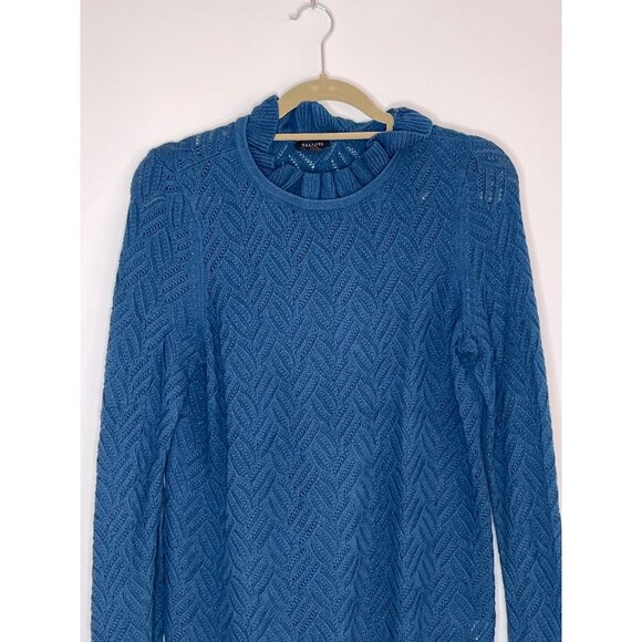 Talbot's Wool Blend Texture Stitch Ruffle Neck Pullover Teal Blue Sweater Size M - Picture 2 of 7